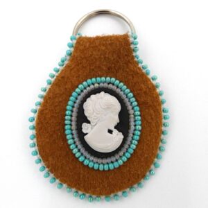 Beaded Moose Hide Keychain with Cameo Cabochon