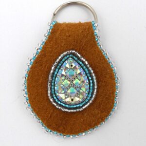 Silver and Blue Teardrop Moose Hide Keychain