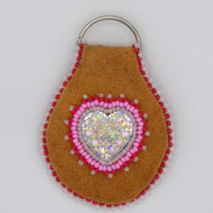 Moose Hide Keychain with Heart Cabochon