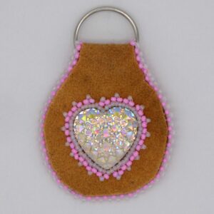 Moose Hide Keychain with Heart Cabochon